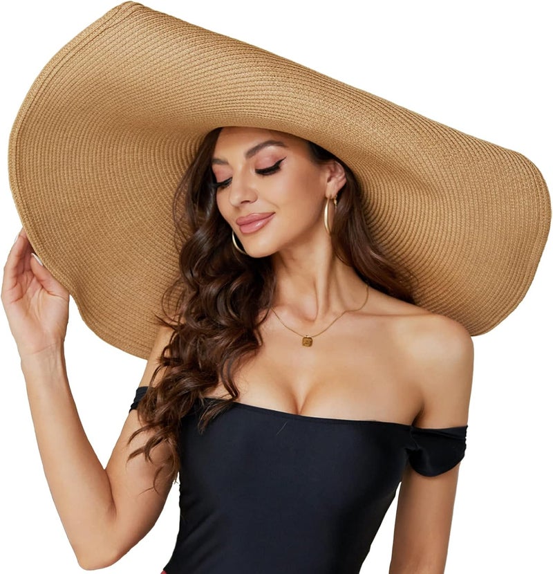 DECHISY Oversized Beach Straw Hat for Women, Fashion Large Wide Brim Visor Hats Handmade Roll Up Floppy Sun Hat for Summer Beach Cap - Image 1